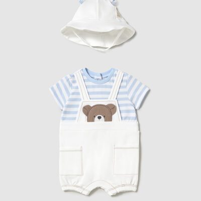 Mayoral Baby Blue Dungaree With Hat Set 1606
