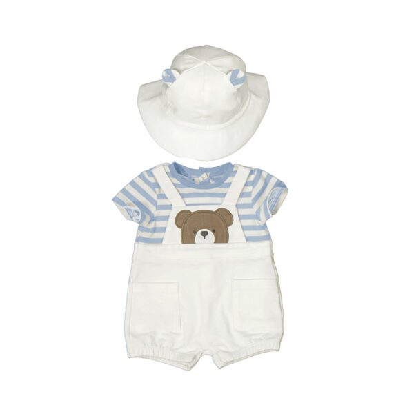 Mayoral Baby Blue Dungaree With Hat Set 1606