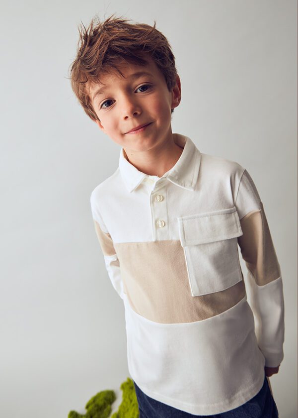 Mayoral Cream Long Sleeve Polo 4121