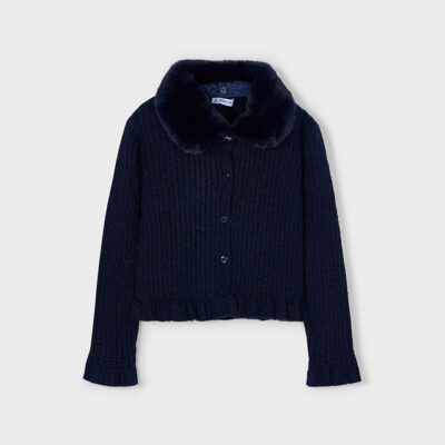 Mayoral Navy Fur Collar Cardigan 4311