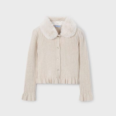 Mayoral Cream Fur Collar Cardigan 4311