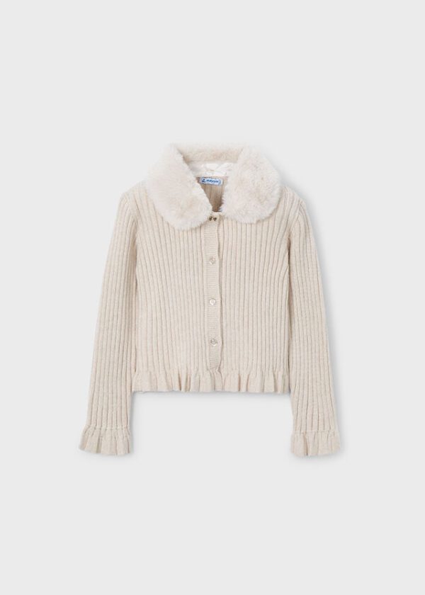 Mayoral Cream Fur Collar Cardigan 4311