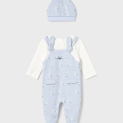 Mayoral Baby Blue Dungaree Set with Hat 2609