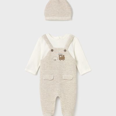 Mayoral Baby Beige Dungaree with Hat 2609