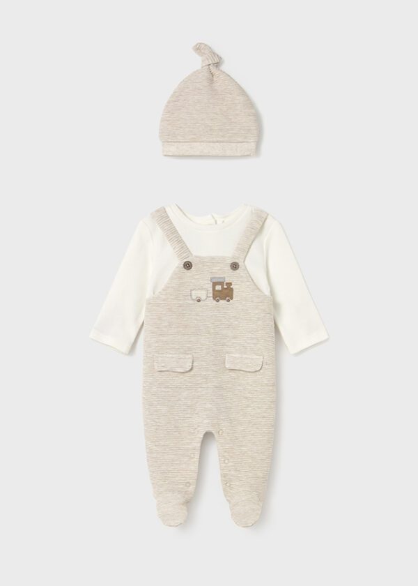 Mayoral Baby Beige Dungaree with Hat 2609