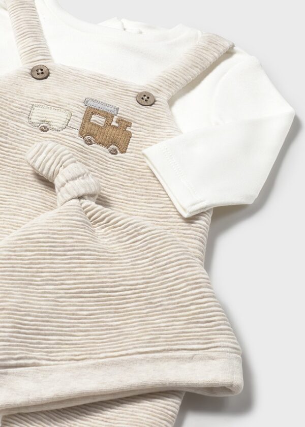 Mayoral Baby Beige Dungaree with Hat 2609 - Image 2