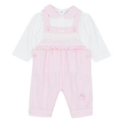 Amore Pink Smocked Dungaree Set 0027