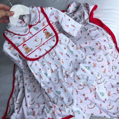 Little Ann's Boys Christmas Smocked Set