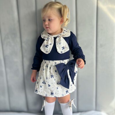 Little Ann's Bow Navy Skirt Set