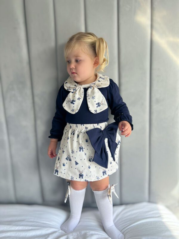Little Ann's Bow Navy Skirt Set