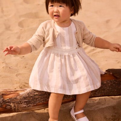 Mayoral Toddler Beige Stripe Dress 1904