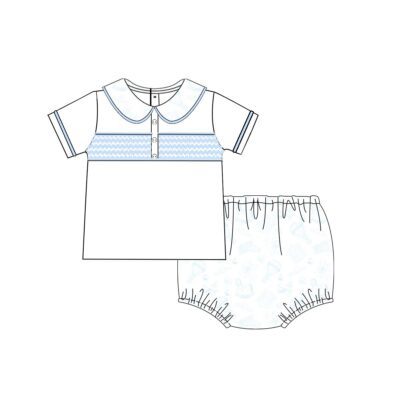 Little Angels Toile Blue Jam Pants Set