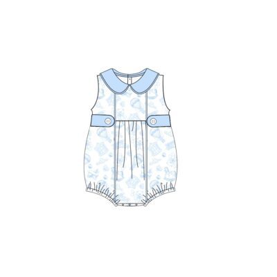 Little Angels Toile Blue Sleeveless Romper