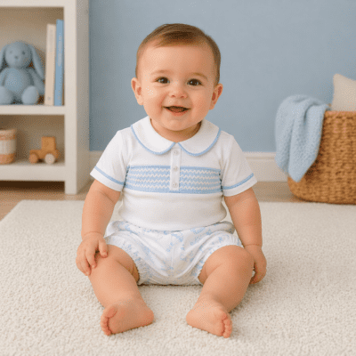 Little Angels Toile Blue Jam Pants Set