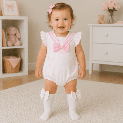 Little Angels Toile Pink Romper