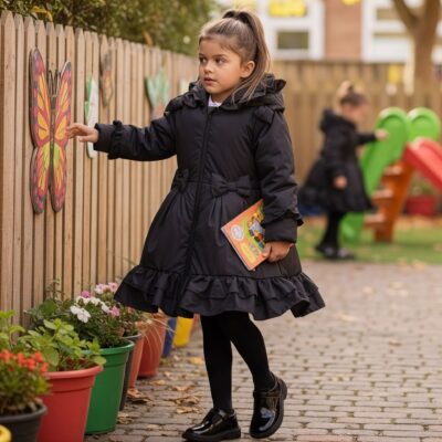 Love & Learn Ruffles Black Coat