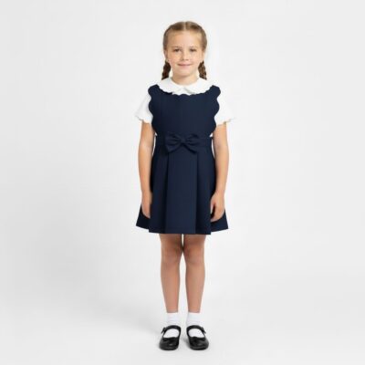 Love & Learn Scallops Navy Pinafore