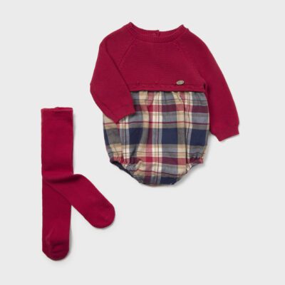 Mayoral Baby Red Romper with Tights 2681